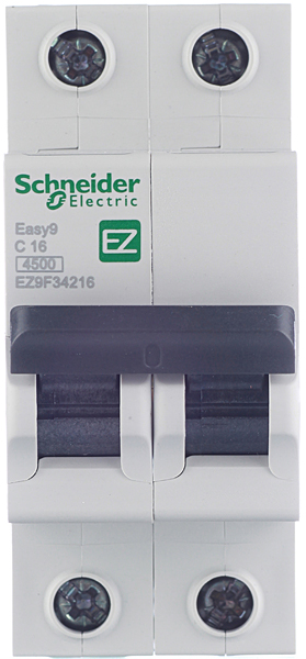 фото Автоматический выключатель schneider electric easy9 (ez9f34216) 2p 16а тип c 4,5 ка 400 в на din-рейку