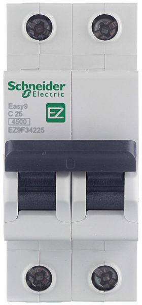 фото Автоматический выключатель schneider electric easy9 (ez9f34225) 2p 25а тип c 4,5 ка 400 в на din-рейку