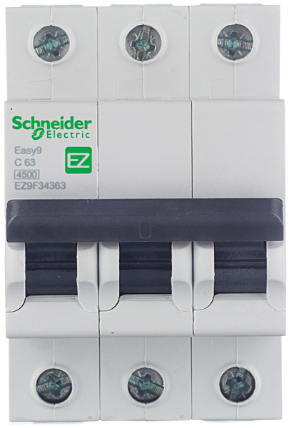 фото Автоматический выключатель schneider electric easy9 (ez9f34363) 3p 63а тип c 4,5 ка 400 в на din-рейку