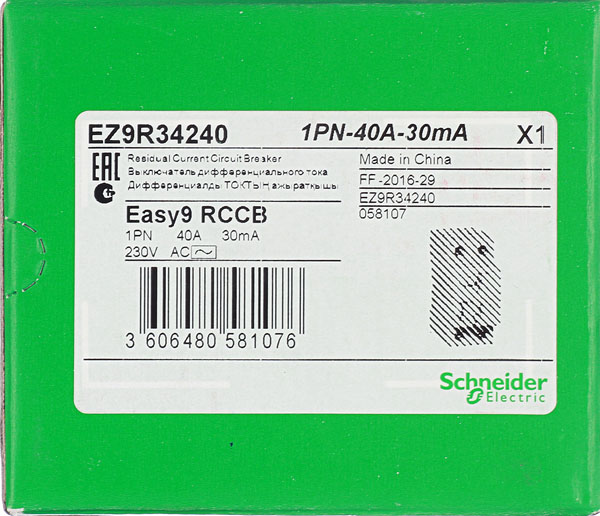 фото Узо schneider electric easy9 (ez9r34240) 40а 30 ма 2p тип ac 4,5 ка