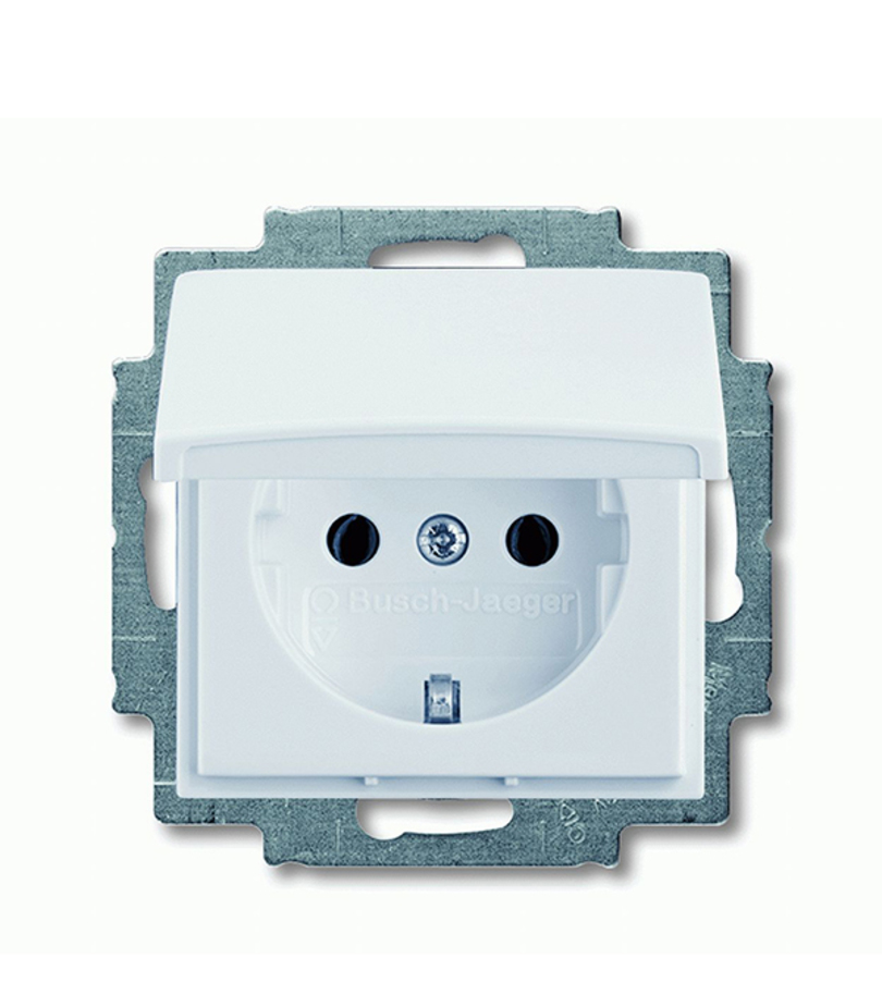 Механизм розетки Basic АВВ 55 с/у с заземлением с крышкой альпийский ...