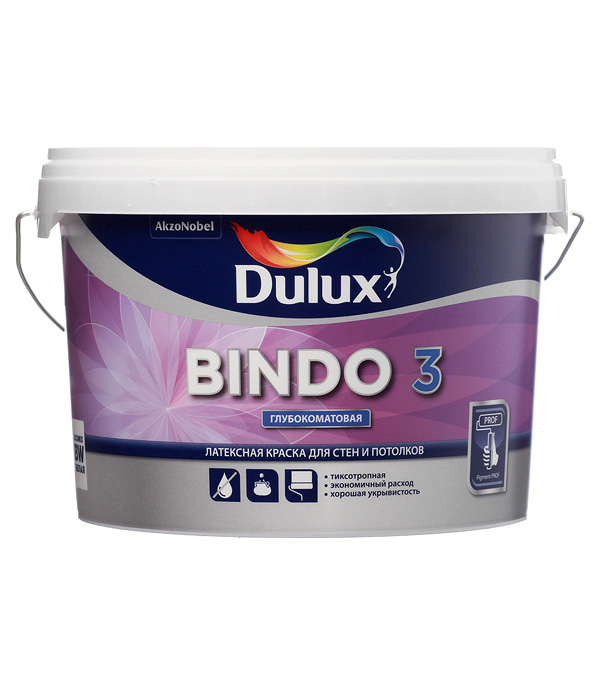 фото Краска водно-дисперсионная интерьерная dulux bindo 3 белая основа bw 2,5 л