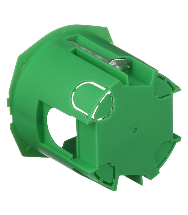 фото Подрозетник hegel для гипсокартона d68х60 мм 6 вводов зеленый ip30 с металлическими лапками