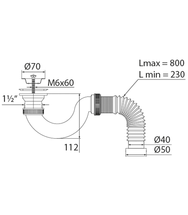 

Сифон душевого поддона VIRPLAST by WIRQUIN 30987087 1/2"х40 c выпуском D 70 мм гибким соединением 40/50, Белый