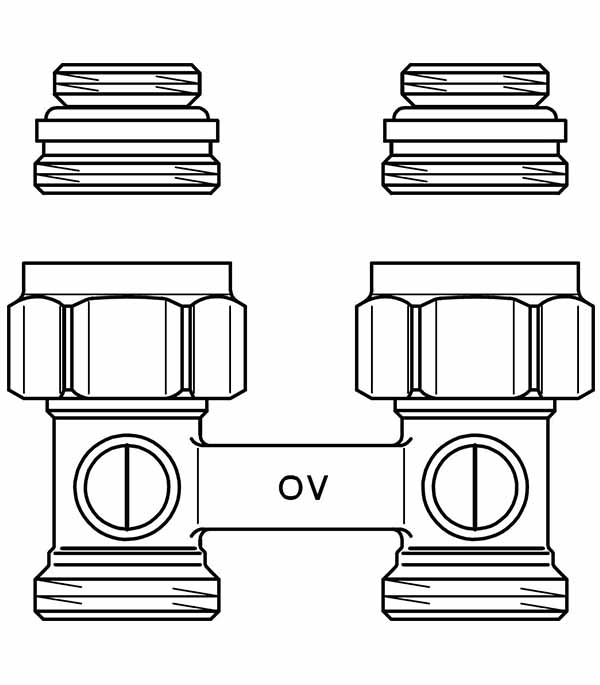 фото Узел нижнего подключения прямой oventrop multiflex f zb (1015883) h-образный 1/2 нр(ш) х 3/4 ek для радиатора