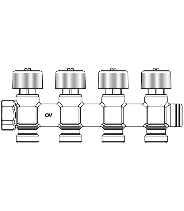 фото Коллектор oventrop (4200554) 3/4 вр(г) х 4 выхода 3/4 нр(ш) ек х 3/4 нр(ш) регулируeмый