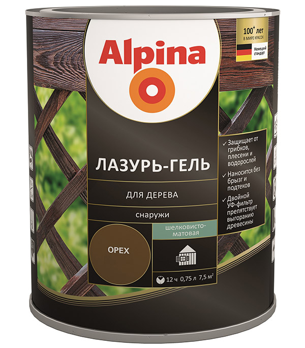 фото Антисептик alpina лазурь-гель декоративный для дерева сосна 0,75 л