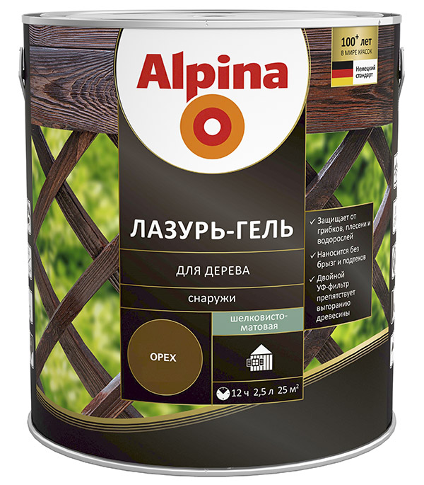 фото Антисептик alpina лазурь-гель декоративный для дерева сосна 2,5 л