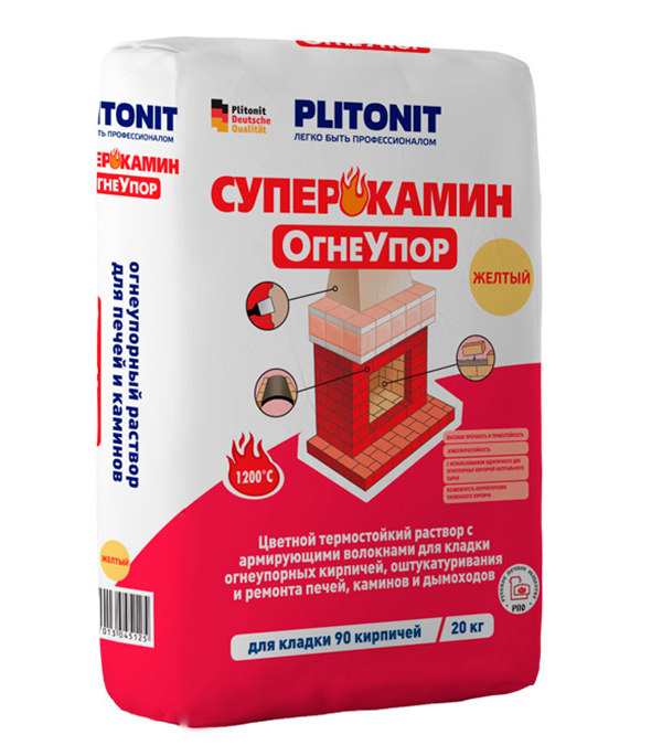 

Cмесь кладочная огнеупорная Plitonit СуперКамин Огнеупор желтая 20 кг