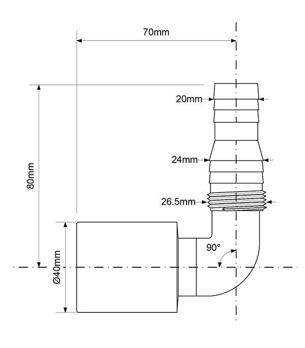 Вставка угловая для подключения бытовой техники McAlpine 40 мм