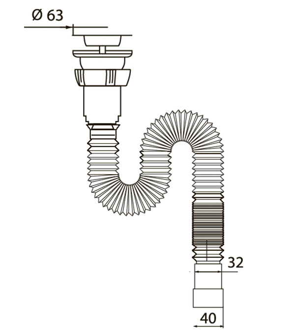 

Сифон для раковины WIRQUIN 30717987 1 1/4"х32/40 с выпуском D 64 мм L 800 мм, Белый