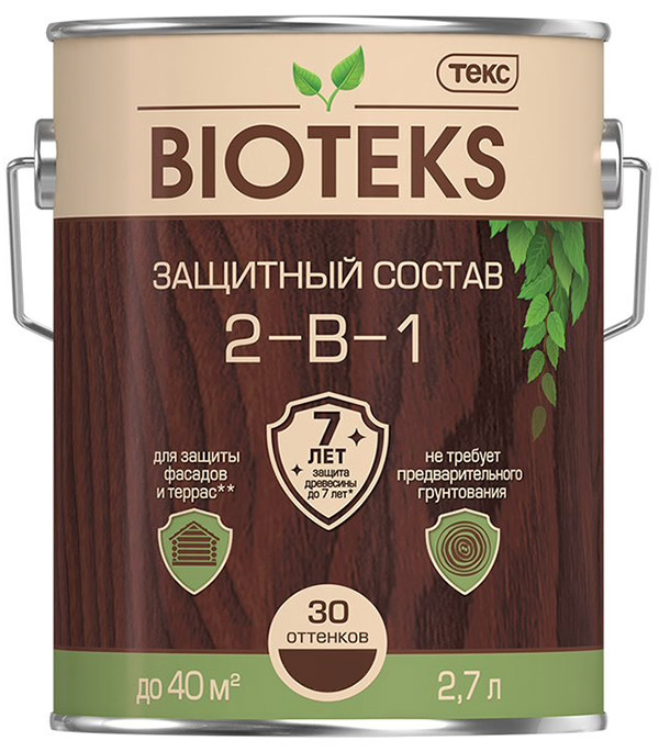 фото Антисептик текс bioteks 2-в-1 декоративный для дерева сосна 2,7 л