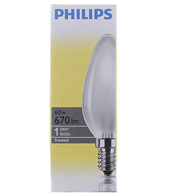 

Лампа накаливания Philips 60 Вт Е14 свеча С37 220 В матовая