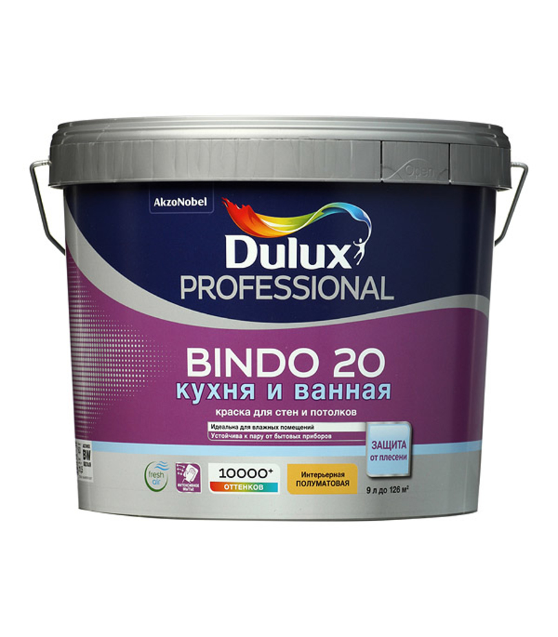 Краска моющаяся Dulux Bindo 20 кухня и ванная база BW белая 9 л ...