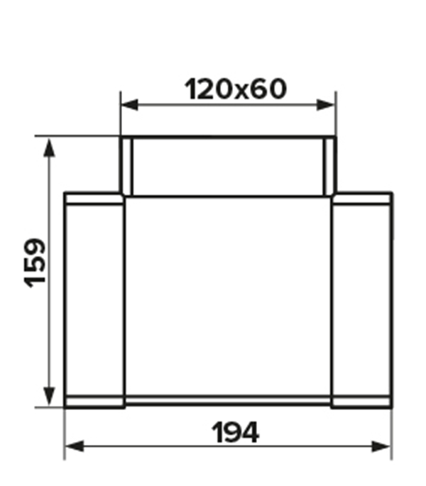 фото Тройник для плоских воздуховодов пластиковый 60х120 мм 90°