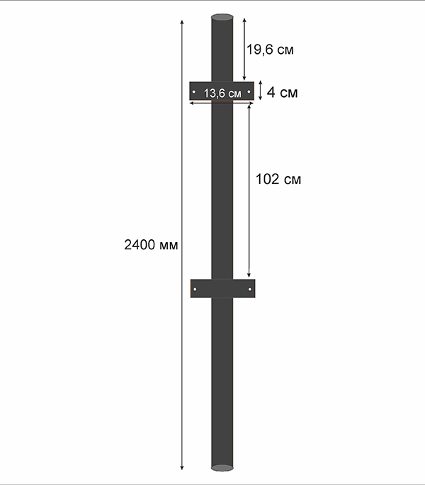 фото Столб для забора d48 мм 2,4 м с планками эмаль черный