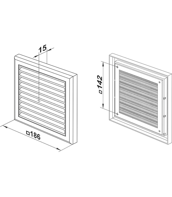 фото Решетка вентиляционная пластиковая приточно-вытяжная вентс 186х186 мм с сеткой белая