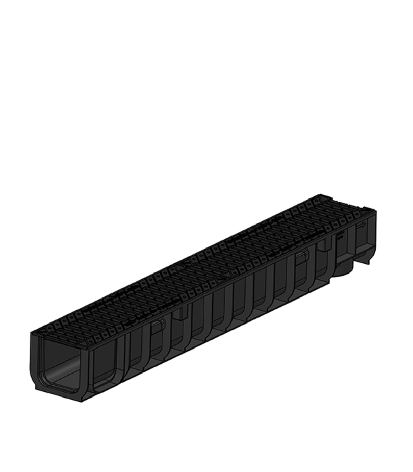 Лоток водоотводный пластиковый 1000х145х120 мм Gidrolica с чугунной ...