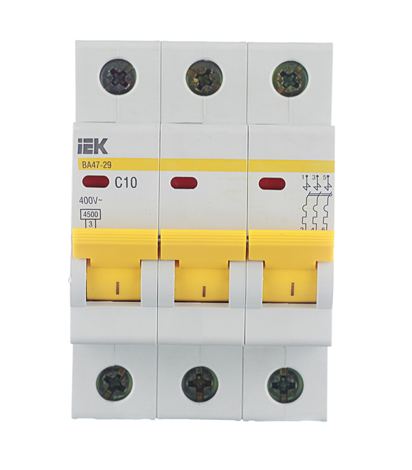 Автоматический выключатель IEK ВА 47-29 (MVA20-3-010-C) 3P 10А тип C 4,5 кА 400 В на DIN-рейку