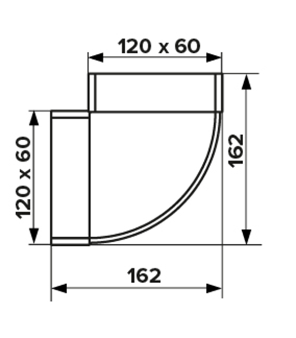 фото Колено для плоских воздуховодов горизонтальное пластиковое 60х120 мм 90°
