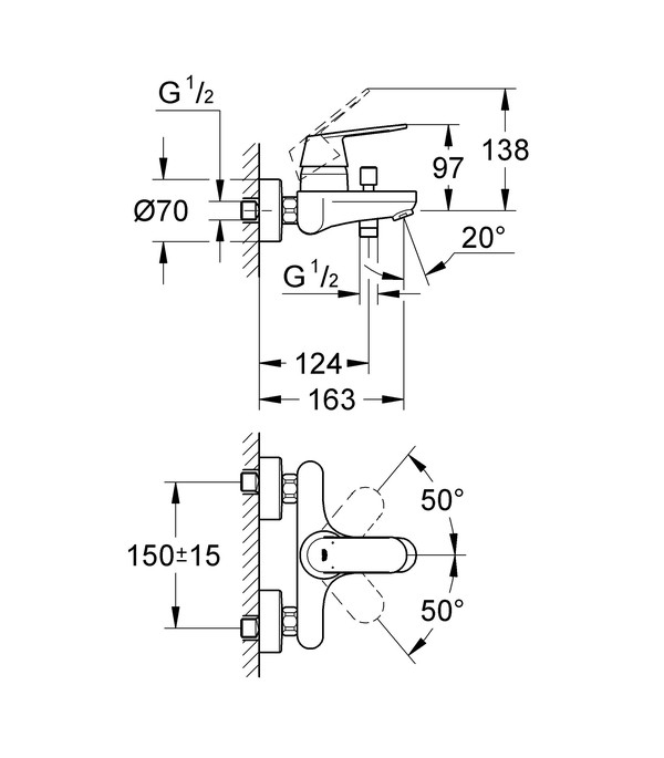 фото Смеситель для ванны и душа grohe eurosmart cosmopolitan 32831000 с коротким изливом однорычажный без лейки