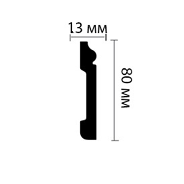 фото Плинтус (молдинг) из дюрополимера ударопрочный с к/к 80х13х2000 мм decomaster белый
