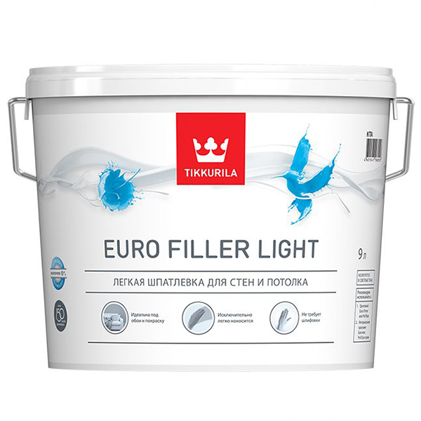 фото Шпатлевка легкая euro filler light kta 9л tikkurila