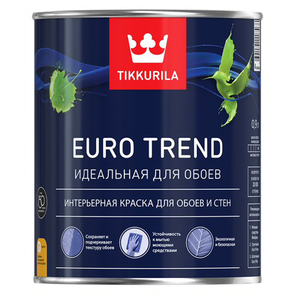 фото Краска для обоев и стен tikkurila euro trend основа a 0,9 л