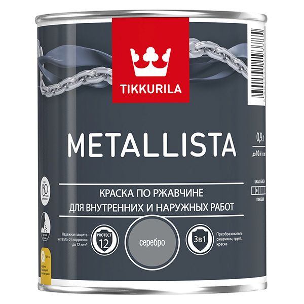 фото Краска по ржавчине metallista серебристая гл 0,9л