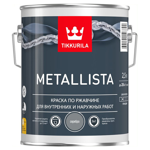 фото Краска по ржавчине metallista серебристая гл 2,5л