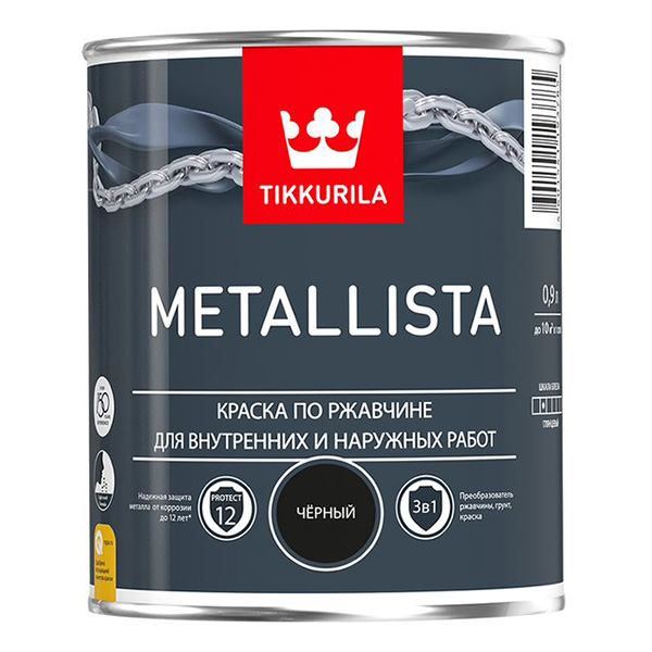 фото Краска по ржавчине metallista черная гл 0,9л