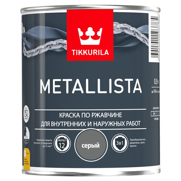 фото Краска по ржавчине metallista серая гл 0,9л