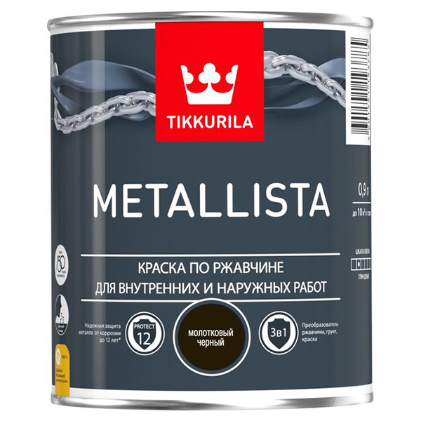 фото Краска по ржавчине metallista молотковая черная гл 0,9л