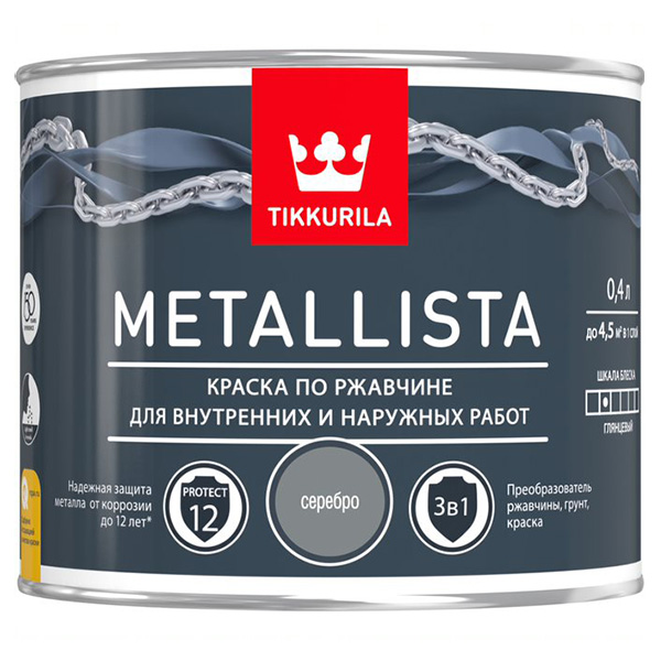 фото Краска по ржавчине metallista серебристая гл 0,4л