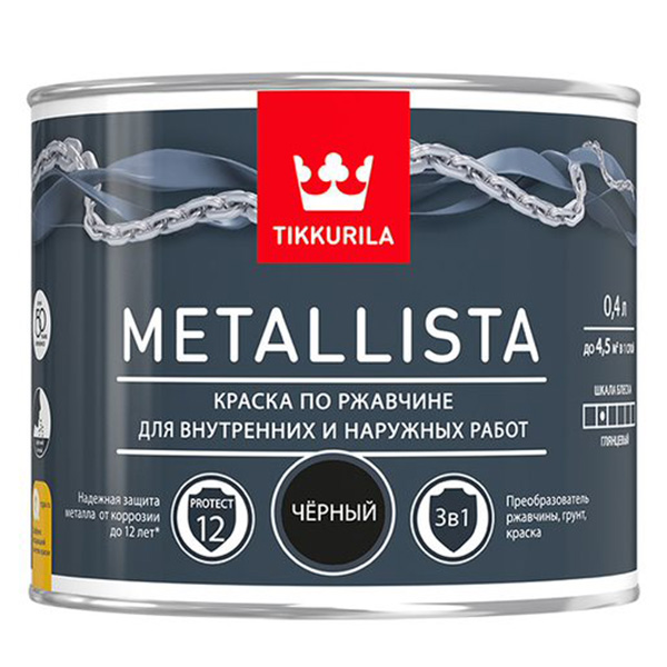 фото Краска по ржавчине metallista черная гл 0,4л