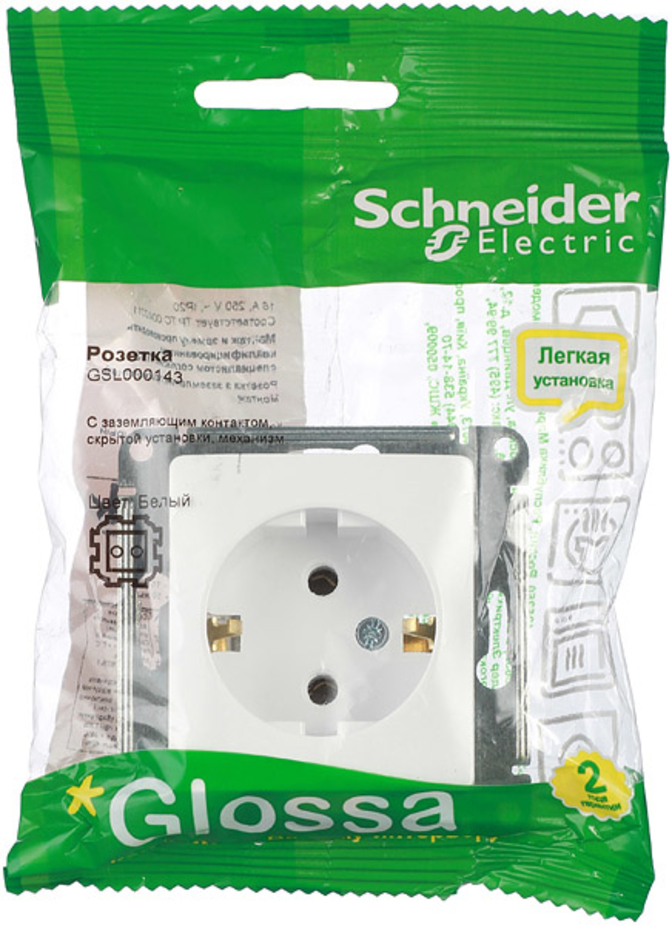 Розетка schneider electric glossa gsl000143 скрытая установка белая с заземлением