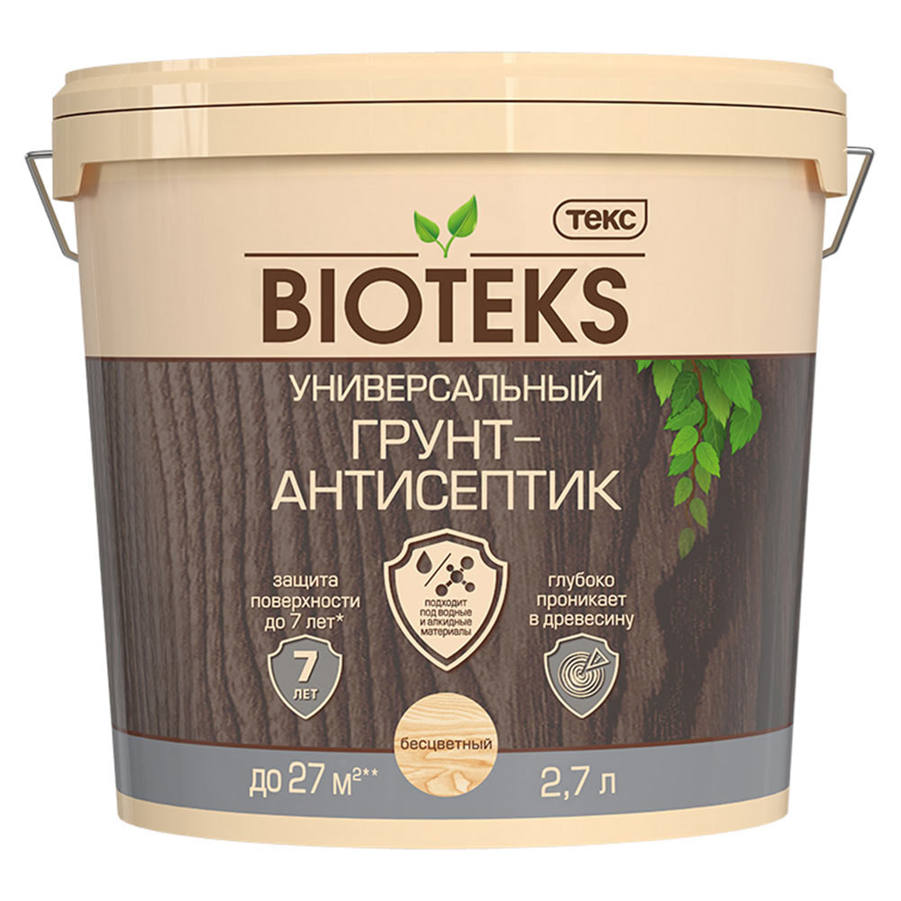 Антисептик Текс Bioteks грунтовочный для дерева бесцветный 2,7 л