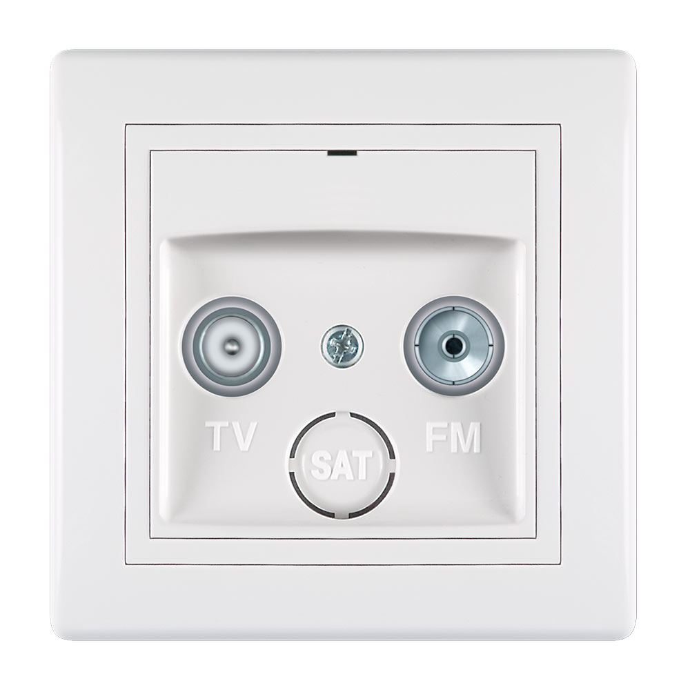

Розетка телевизионная с рамкой Aling-conel 612P.000 проходная TV-FM скрытая установка белая, Белый