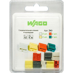 Клемма на 4 провода Wago 243 0,6-0,8 кв. мм без пасты самозажимная для слаботочных сетей (8 шт.)