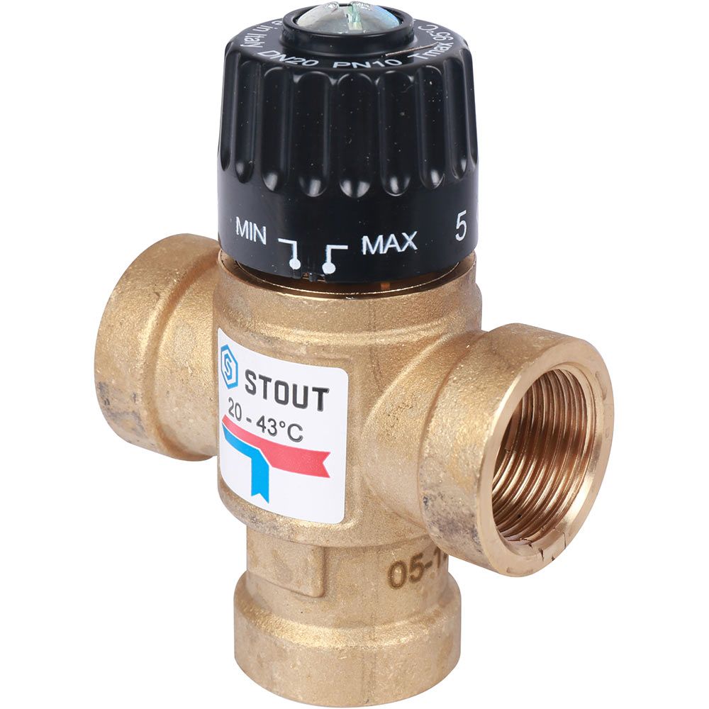 Клапан (вентиль) термостатический Stout (SVM-0110-164320) подмешивающий 3/4 ВР(г) для систем отопления и ГВС 20-43 °С KVs 1,6