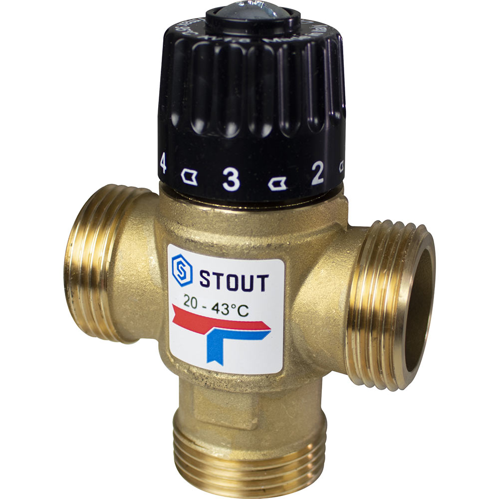 Клапан (вентиль) термостатический Stout (SVM-0120-164325) подмешивающий 1 НР(ш) для систем отопления и ГВС 20-43 °С KVs 1,6