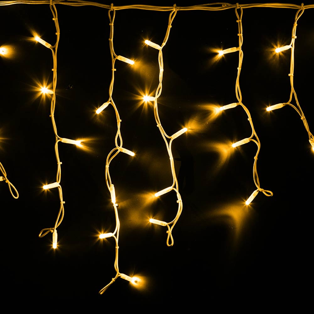 фото Гирлянда светодиодная neon-night айсикл (бахрома) 128 led свечение желтое 4х0,6 м уличная (255-201)
