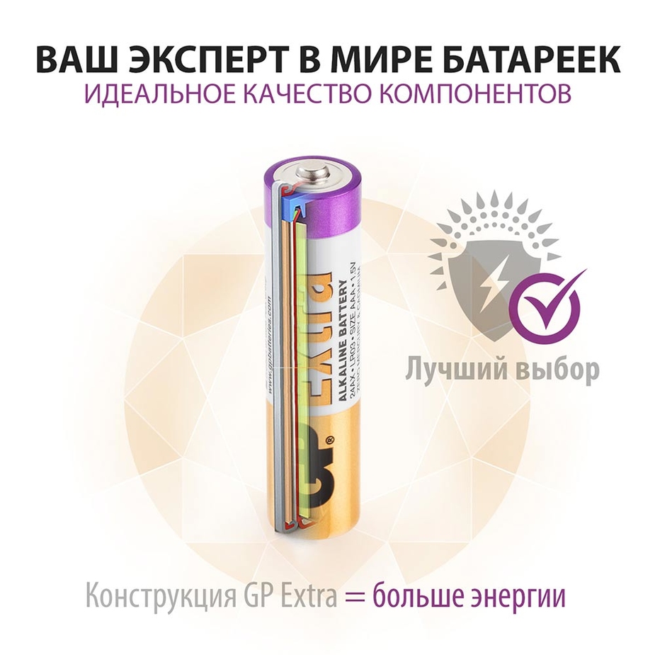 Батарейка GP Batteries Super AAA мизинчиковая LR03 1,5 В (10 шт ...