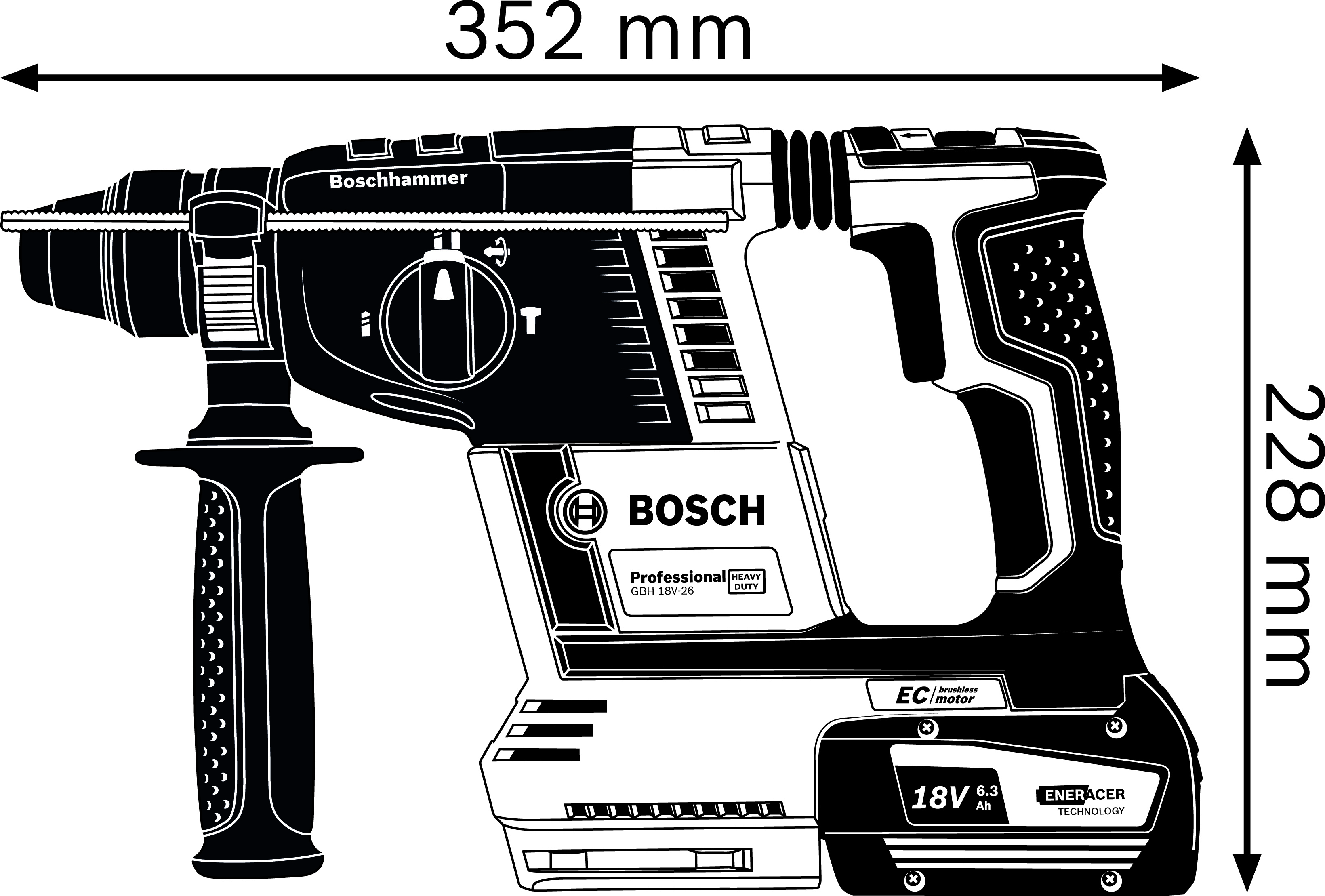 фото Перфоратор аккумуляторный bosch gbh 18v-26 (0611909000) 2,6 дж 18в li-ion sds-plus без акб и зу