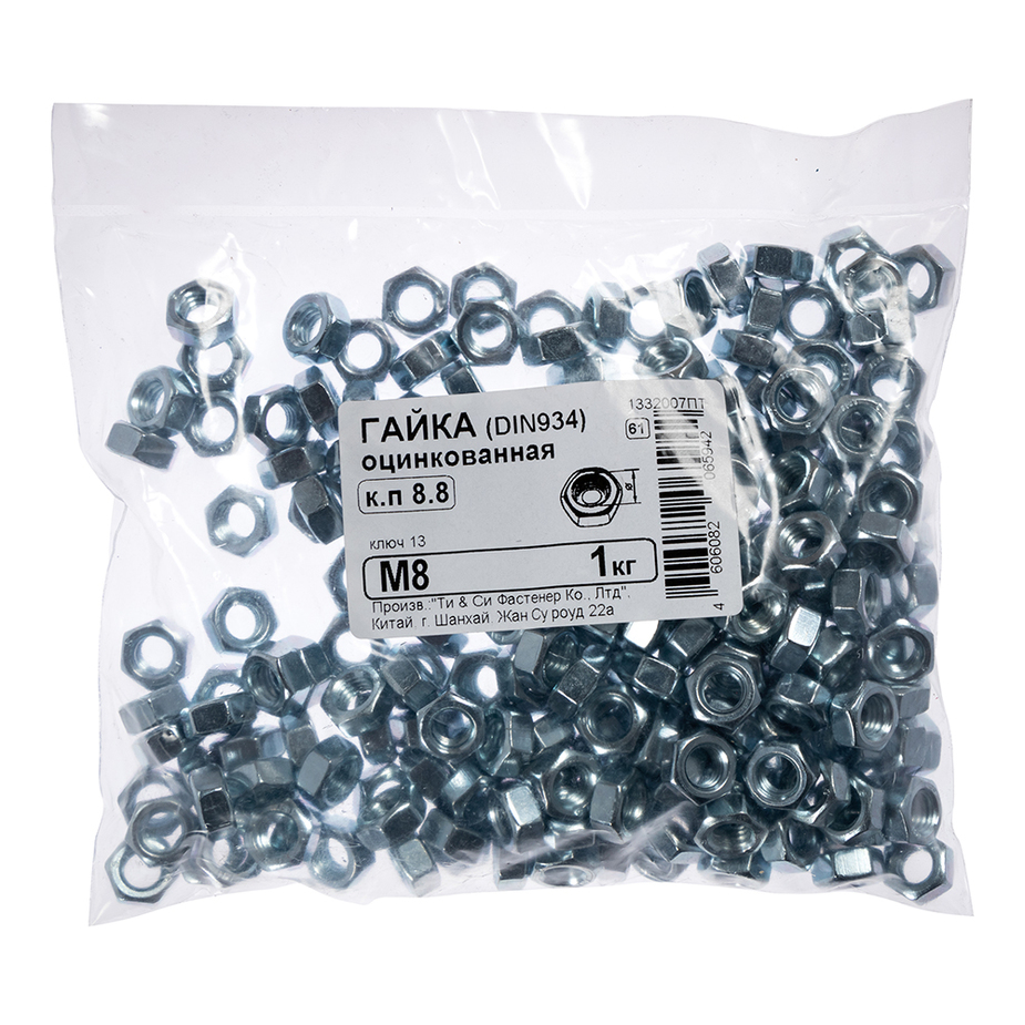 Гайка шестигранная оцинкованная M8 DIN 934 (216 шт.) (1 кг) — купить в ...