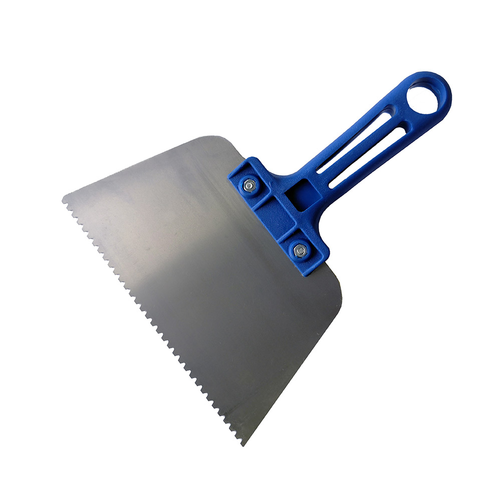 фото Шпатель для клея зубчатый 180 мм b2 нержавеющая сталь синий с пластиковой ручкой