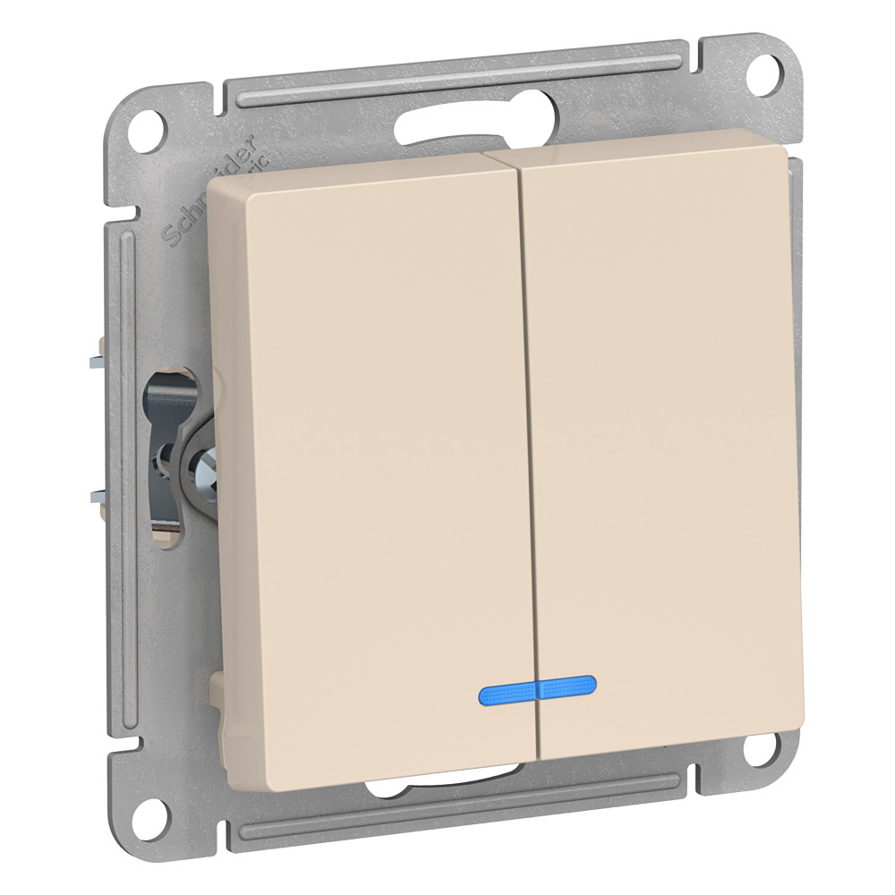 фото Выключатель schneider electric atlas design atn000253 двухклавишный скрытая установка бежевый с подсветкой