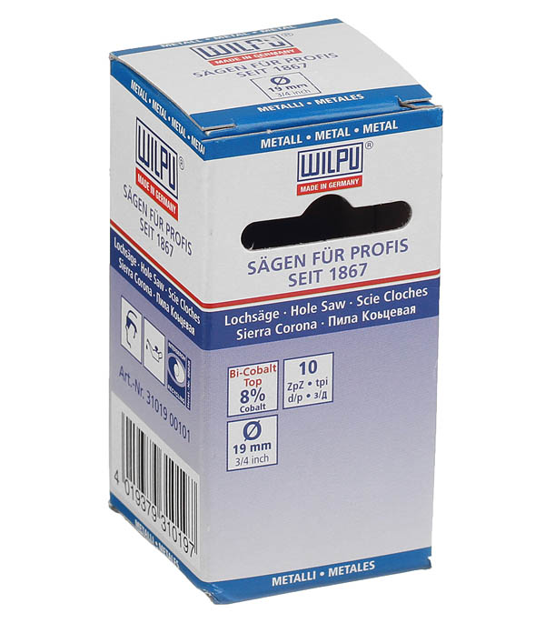 

Коронка биметаллическая Wilpu (31019 00101) по металлу d19 мм