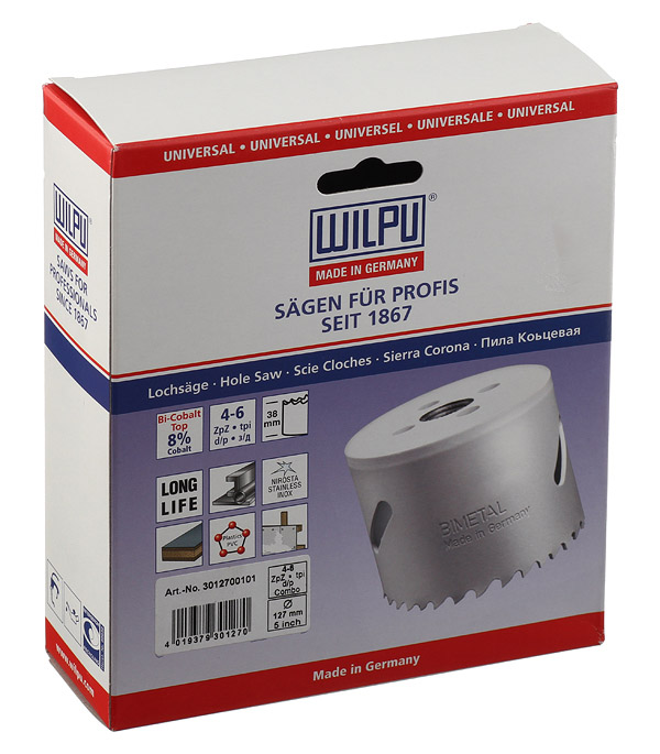 

Коронка биметаллическая Wilpu (30127 00101) универсальная d127 мм крупный зуб