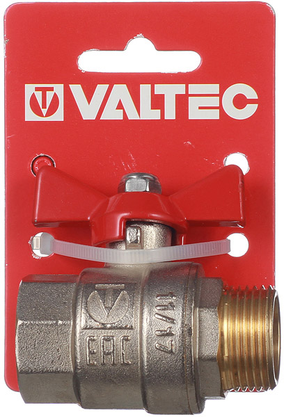 фото Кран шаровой латунный valtec base (vt.218.n.05) 3/4 вр(г) х 3/4 нр(ш) бабочка прямой